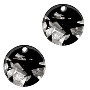 Resin hanger rond muntje Silver-black 12mm-Kraaltjes van Renate