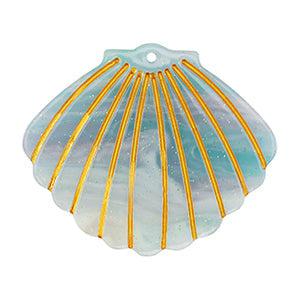 Resin hanger schelp blauw/goud 38x45mm-bedels-Kraaltjes van Renate