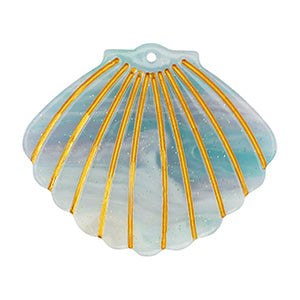 Resin hanger schelp blauw/goud 38x45mm-bedels-Kraaltjes van Renate