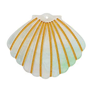 Resin hanger schelp groen/goud 38x45mm-bedels-Kraaltjes van Renate