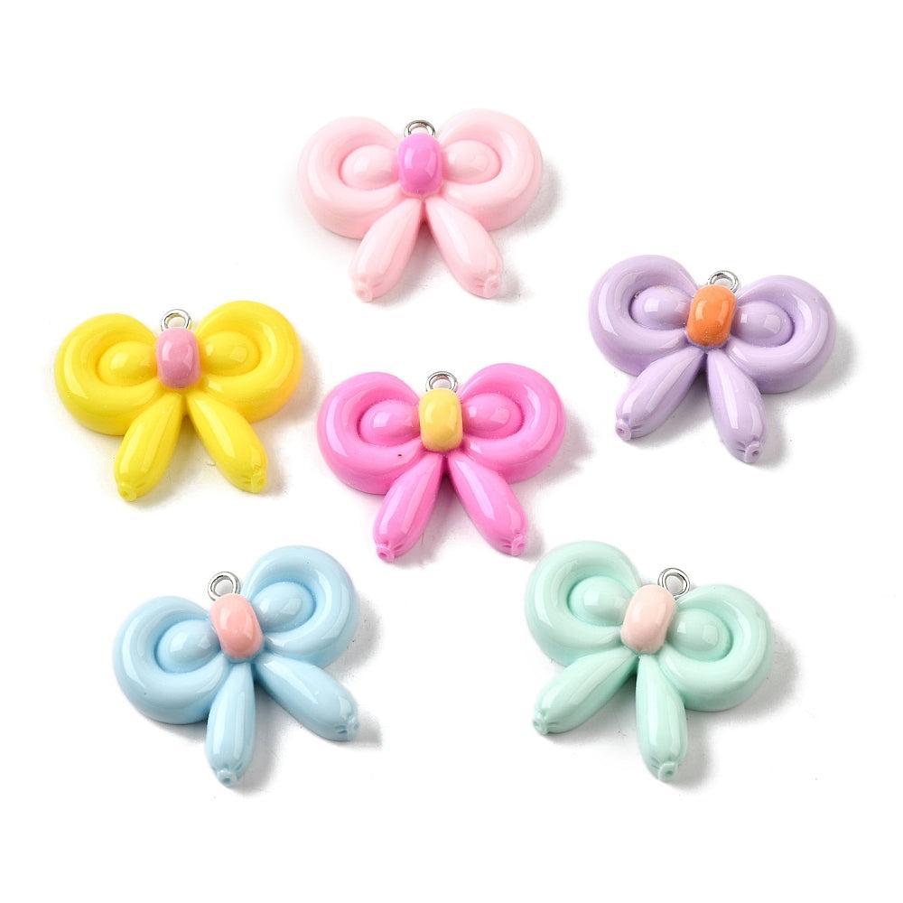 Resin hanger strik gekleurd/zilver 24,5mm - per stuk-Kralen-Kraaltjes van Renate