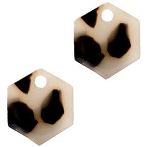 Resin hangers hexagon Mixed beige-brown 14x12mm-bedels-Kraaltjes van Renate
