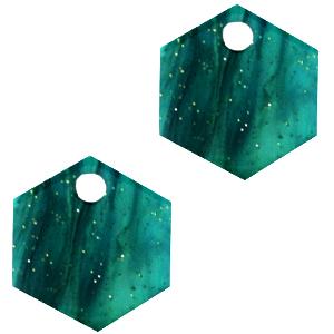 Resin hangers hexagon Ocean green 14x12mm-Kraaltjes van Renate
