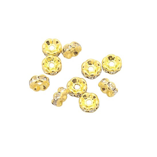 Rhinestone brass bead goud crystal 6x3mm- per 8 stuks-Kralen-Kraaltjes van Renate
