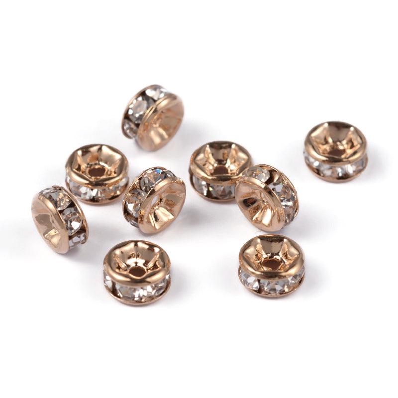 Rhinestone brass bead light gold crystal 6x3mm- per 8 stuks-Kralen-Kraaltjes van Renate