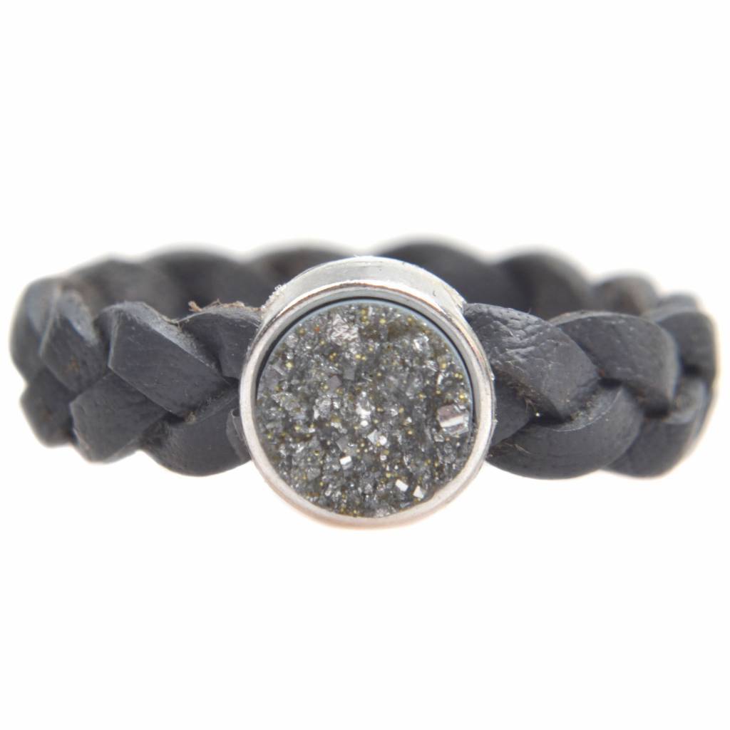 Ring Gevlochten leer & polaris DIY dark grey-Kraaltjes van Renate