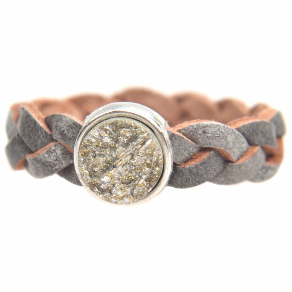Ring Gevlochten leer & polaris DIY olive grey-Kraaltjes van Renate