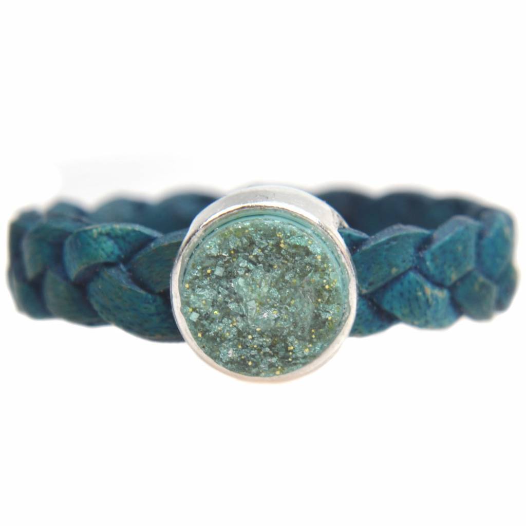 Ring Gevlochten leer & polaris DIY petrol mint-Kraaltjes van Renate