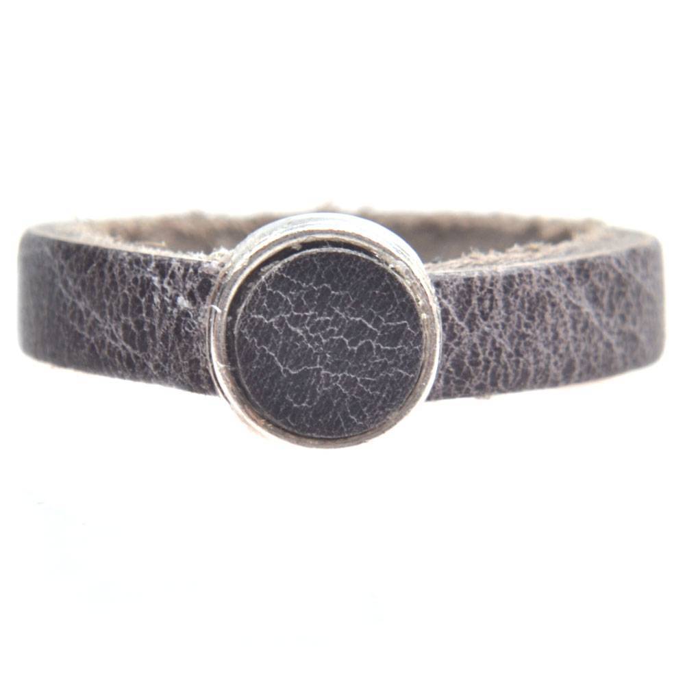Ring Plat leer & leer cabochon DIY antraciet-Kraaltjes van Renate