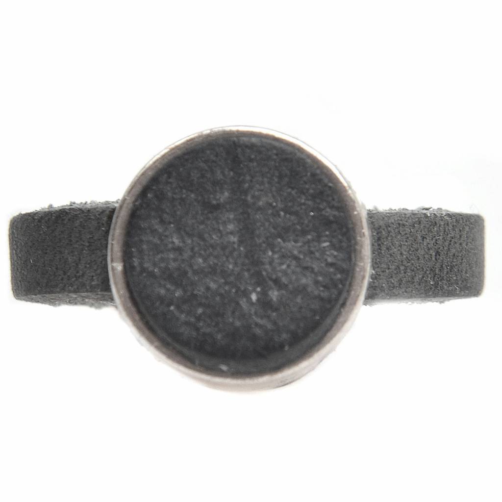Ring Plat leer & leer cabochon breed DIY antraciet zwart-Kraaltjes van Renate