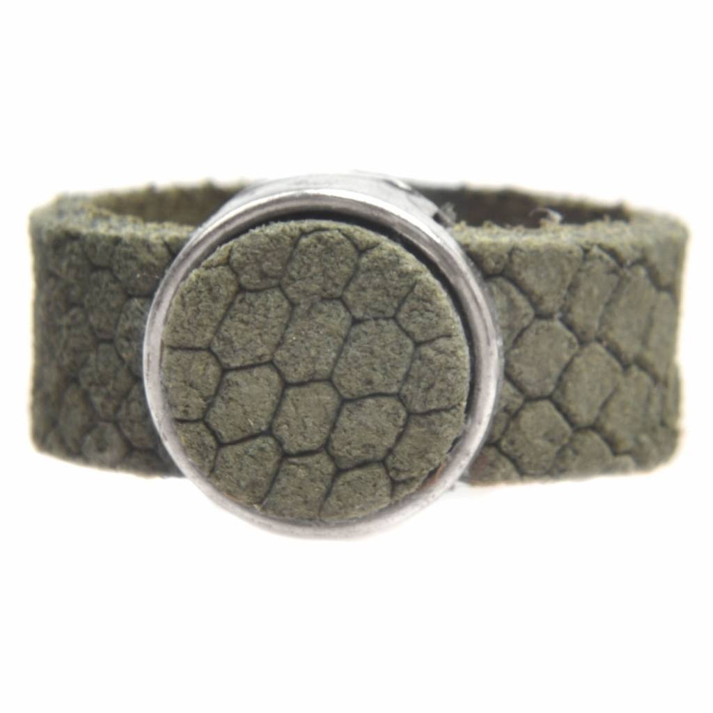 Ring Plat leer & leer cabochon breed DIY army green-Kraaltjes van Renate