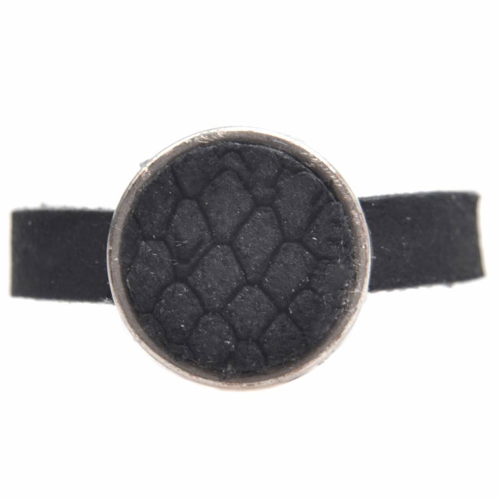 Ring Plat leer & leer cabochon breed DIY black reptile-Kraaltjes van Renate