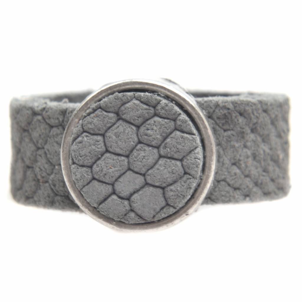 Ring Plat leer & leer cabochon breed DIY licht grijs-Kraaltjes van Renate