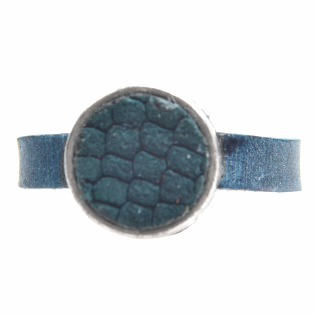 Ring Plat leer & leer cabochon breed DIY petrol reptile-Kraaltjes van Renate