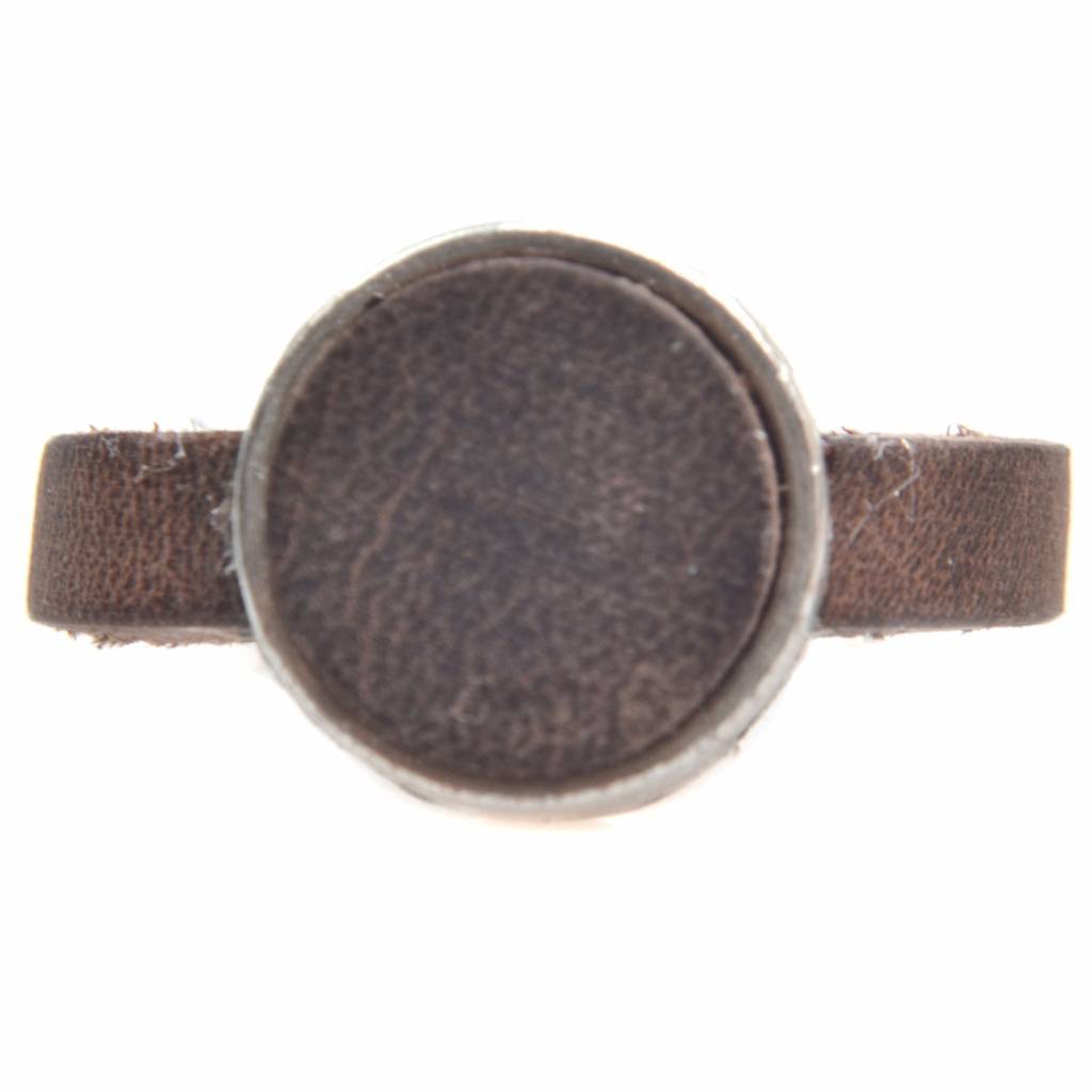 Ring Plat leer & leer cabochon breed DIY smoked brown-Kraaltjes van Renate