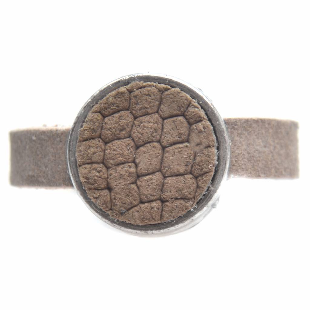 Ring Plat leer & leer cabochon breed DIY taupe reptile-Kraaltjes van Renate
