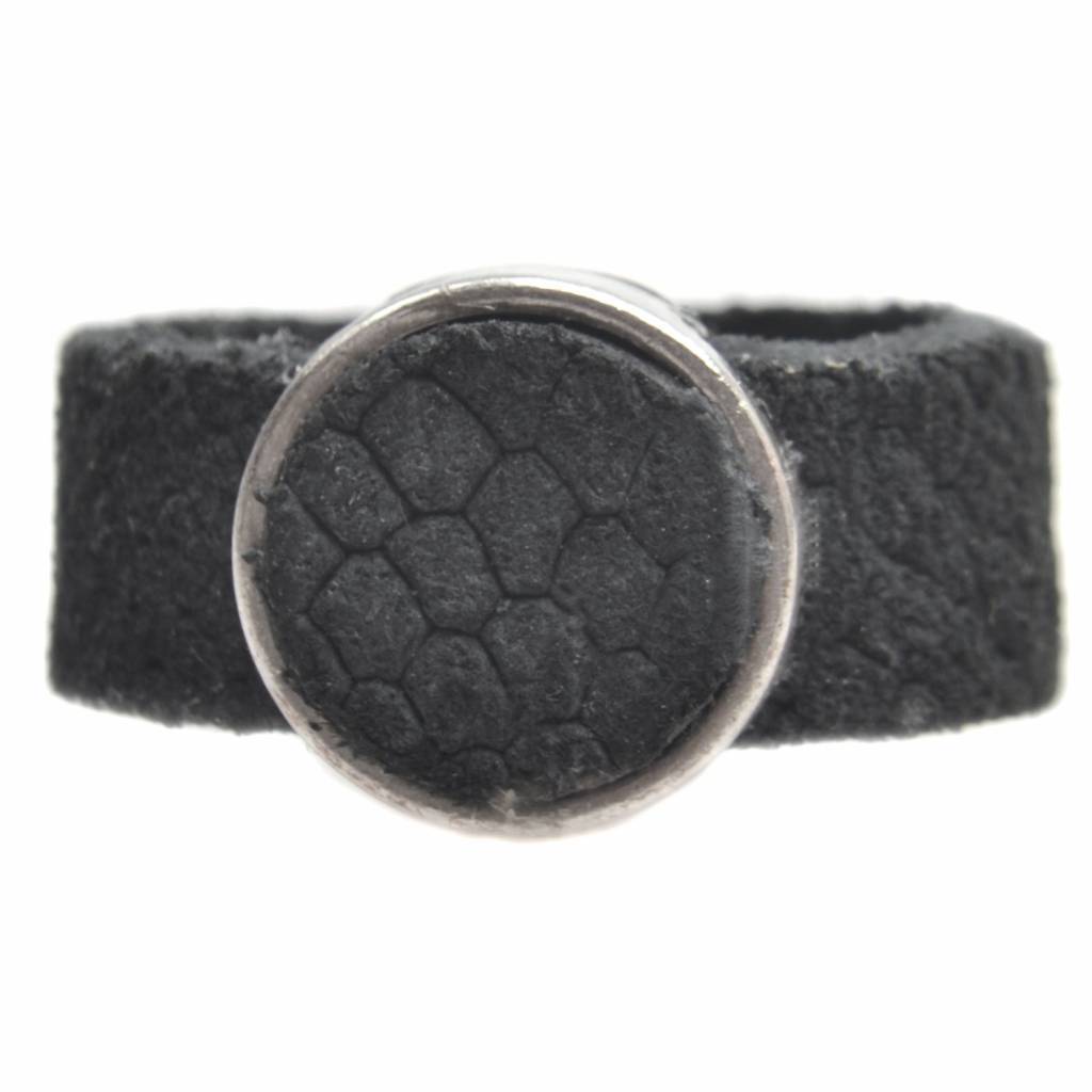 Ring Plat leer & leer cabochon breed DIY zwart-Kraaltjes van Renate