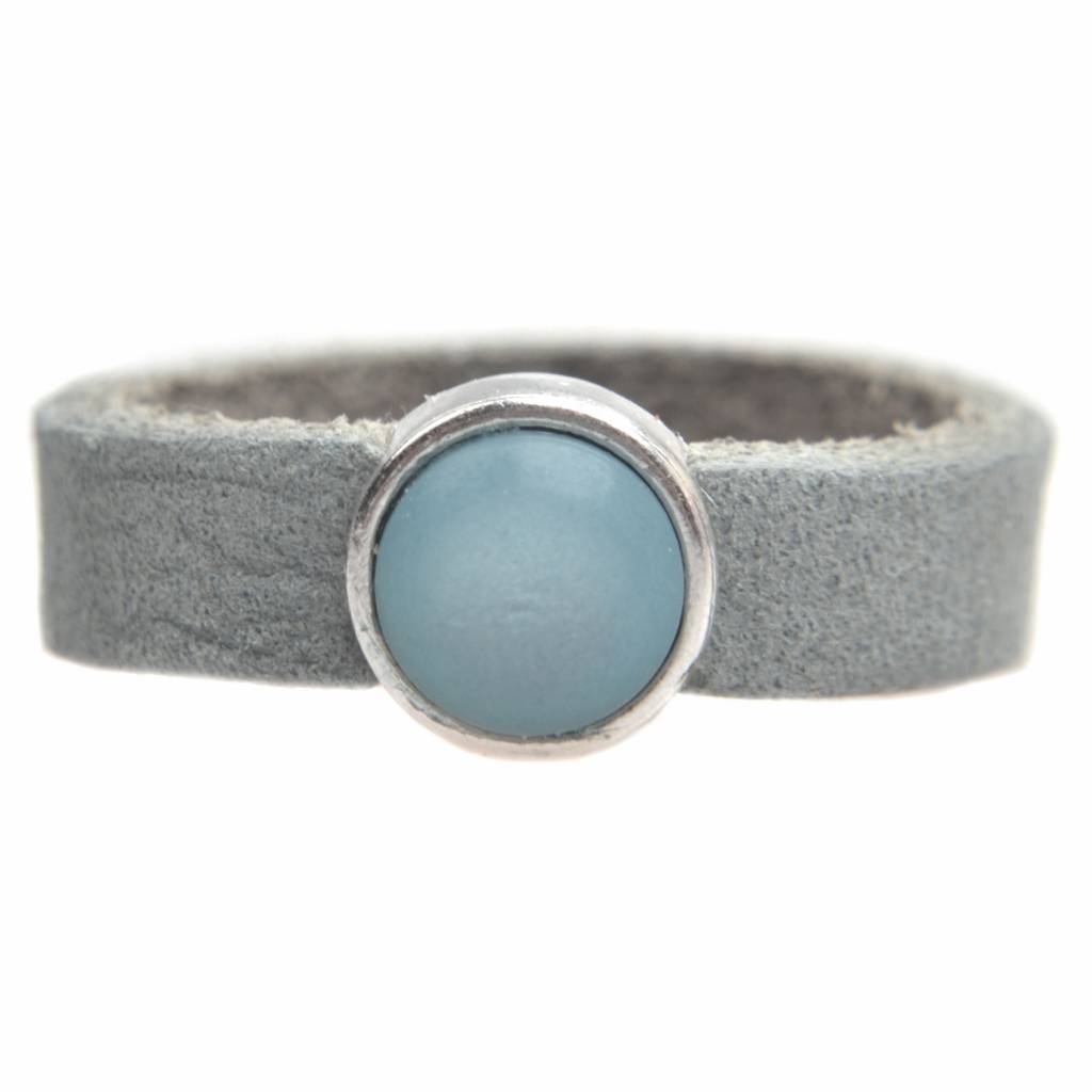 Ring Plat leer & polaris DIY ice blue-Kraaltjes van Renate