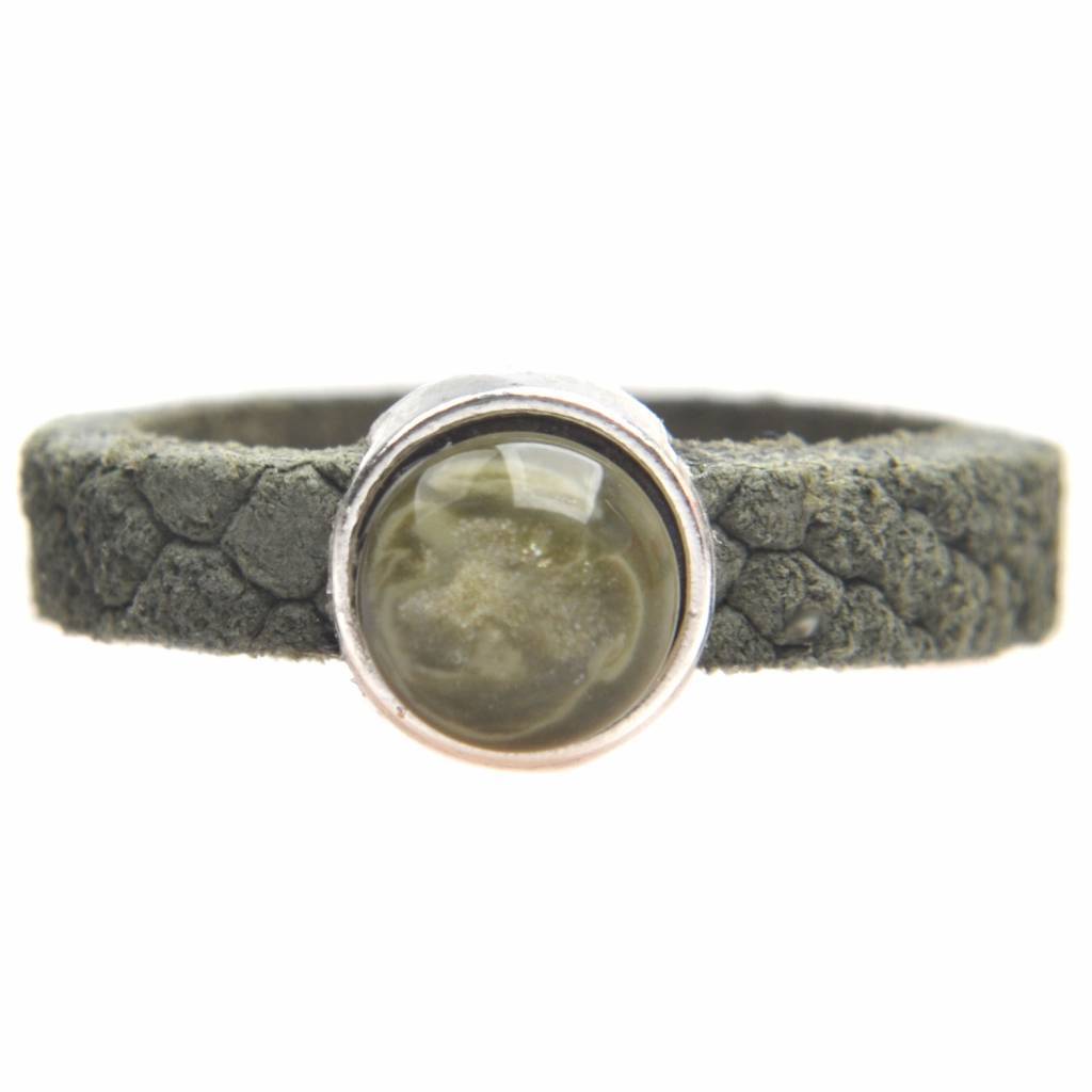Ring Reptile leer & polaris DIY olive green-Kraaltjes van Renate
