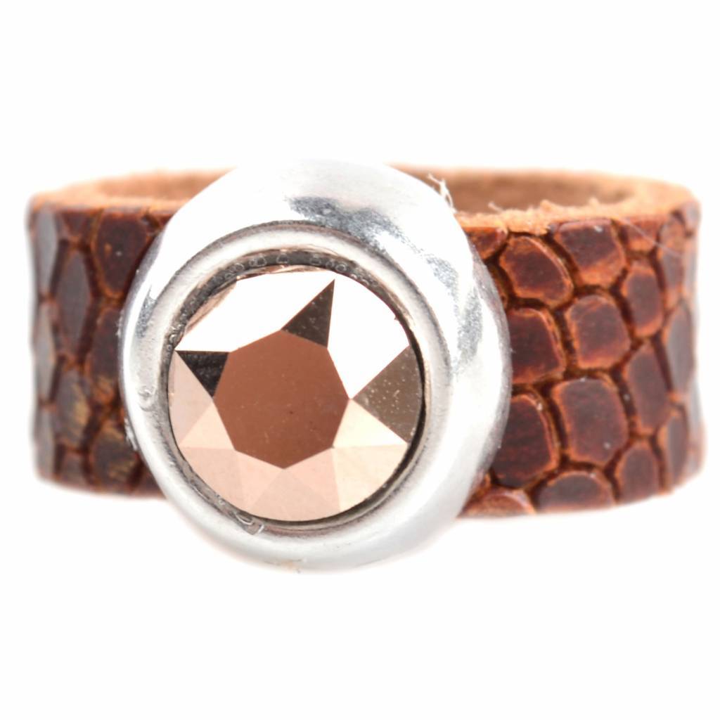 Ring Swarovski & Leer DIY cognac rosegold-Kraaltjes van Renate