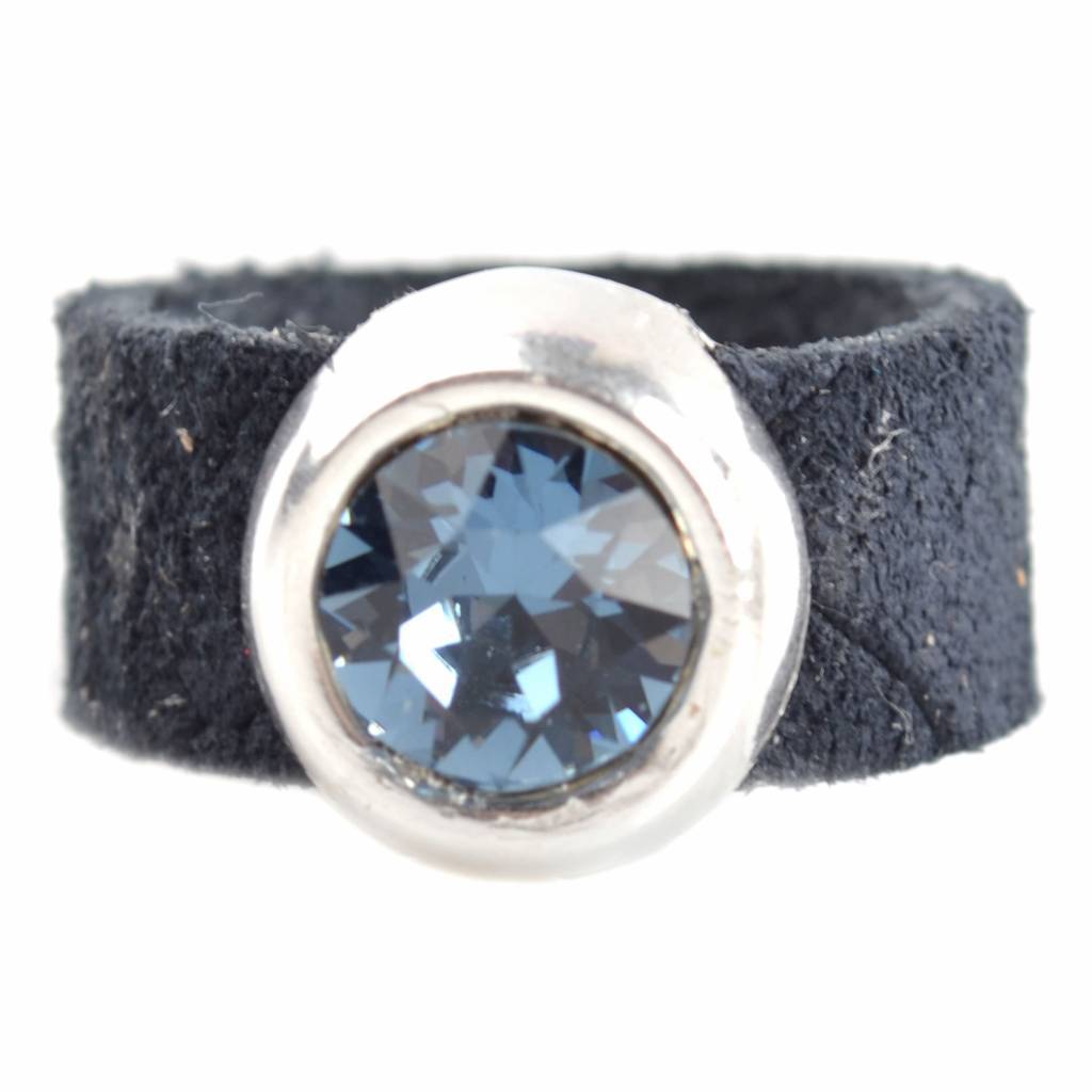 Ring Swarovski & Leer DIY denim blue-Kraaltjes van Renate