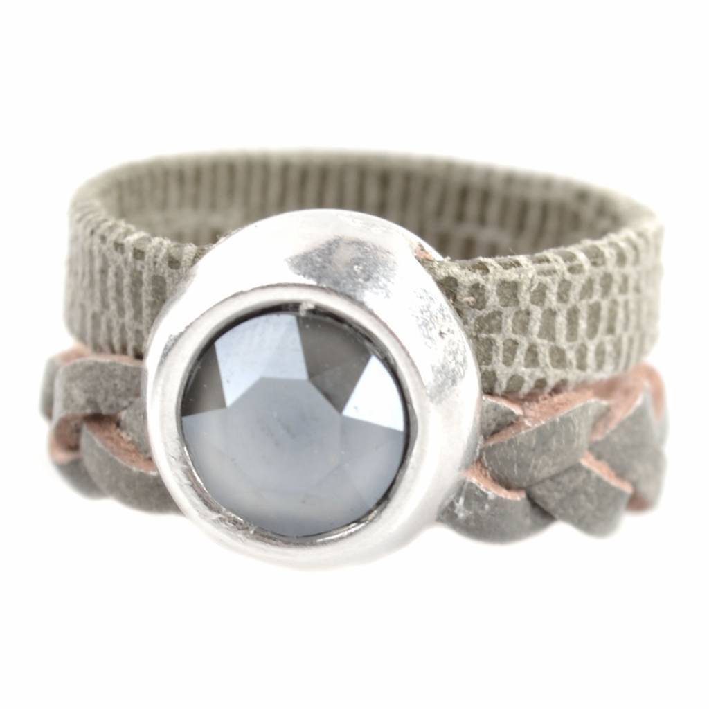 Ring Swarovski & Leer DIY grijs groen-Kraaltjes van Renate