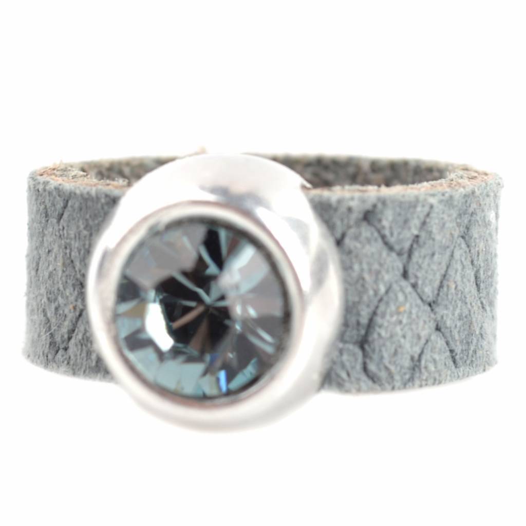 Ring Swarovski & Leer DIY grijs-Kraaltjes van Renate