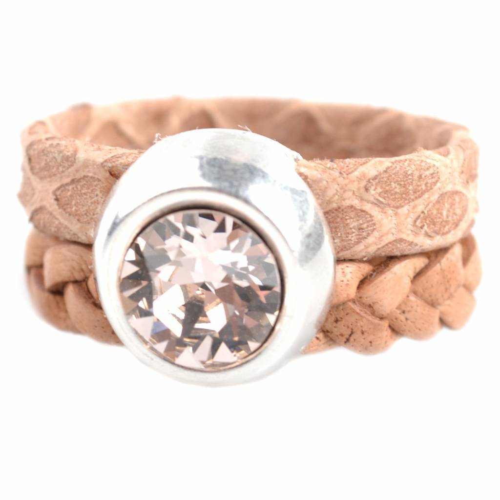 Ring Swarovski & Leer DIY naturel-Kraaltjes van Renate