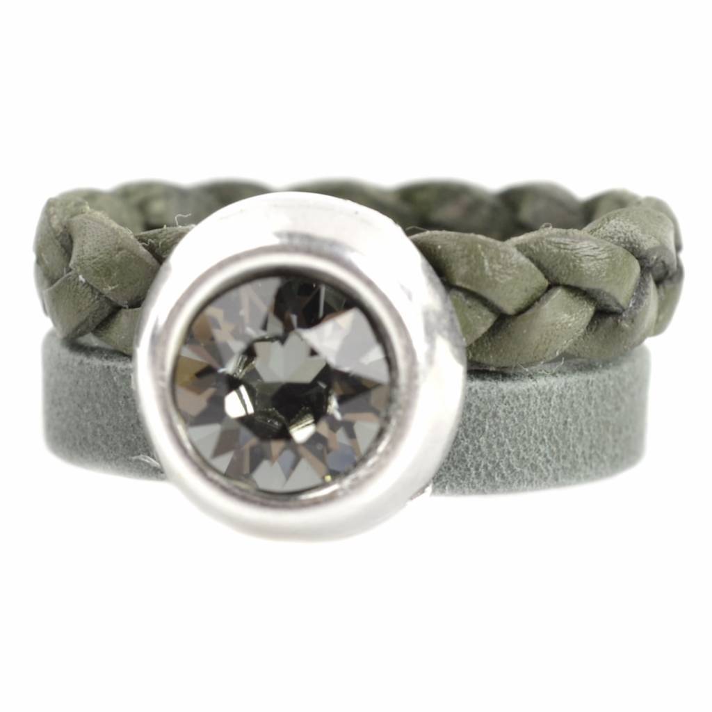 Ring Swarovski & Leer DIY olijf groen-Kraaltjes van Renate