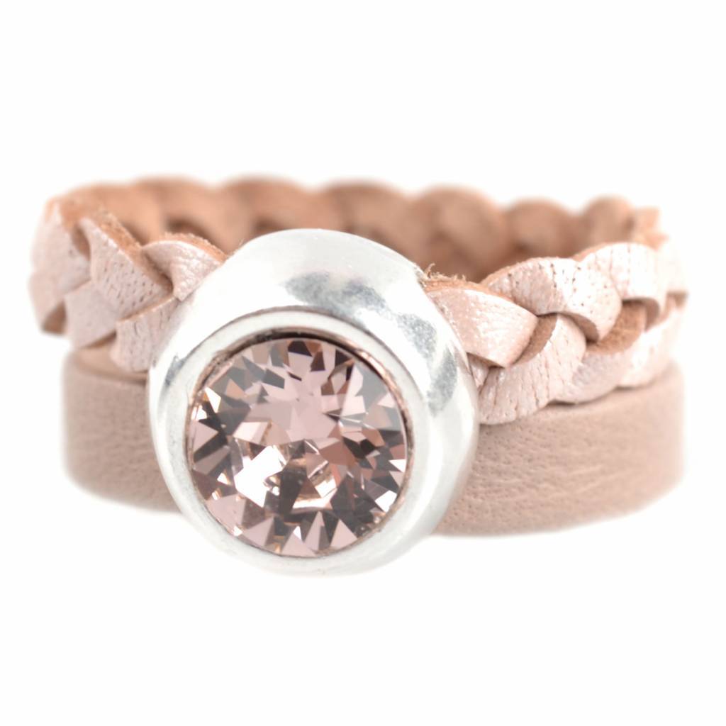 Ring Swarovski & Leer DIY zacht vintage roze-Kraaltjes van Renate