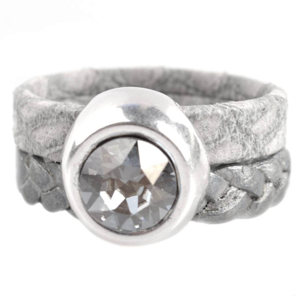 Ring Swarovski & Leer DIY zilver grijs-Kraaltjes van Renate