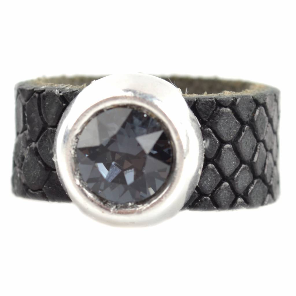 Ring Swarovski & Leer DIY zwart-Kraaltjes van Renate