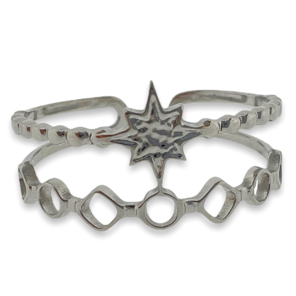 Ring dubbel star zilver stainless steel-Sieraden-Kraaltjes van Renate