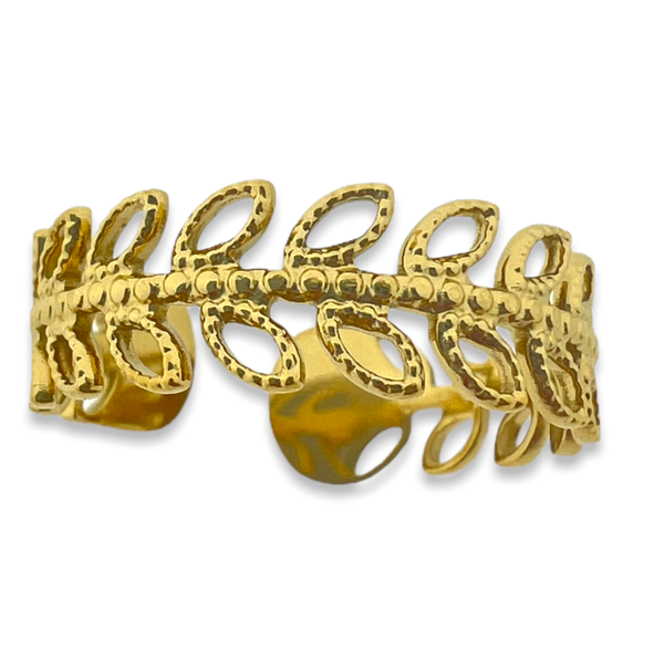 Ring hollow leaf goud stainless steel-Sieraden-Kraaltjes van Renate