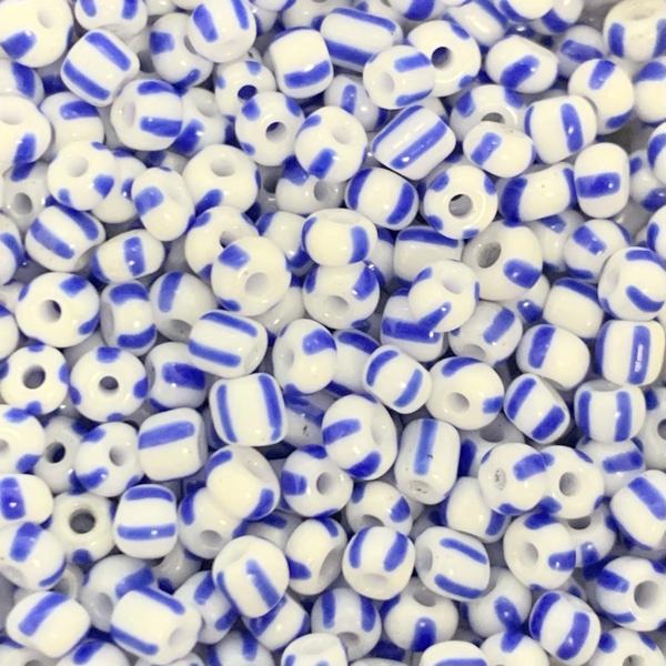 Rocailles glas Striped blauw 8/0 (3mm) - 15 gram-Kraaltjes van Renate