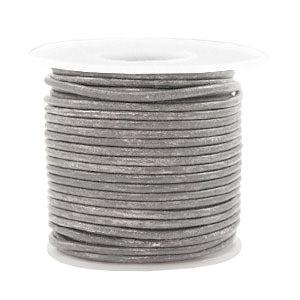 Rond leer 2mm Vintage stormy grey metallic - prijs per meter-Leer-Kraaltjes van Renate