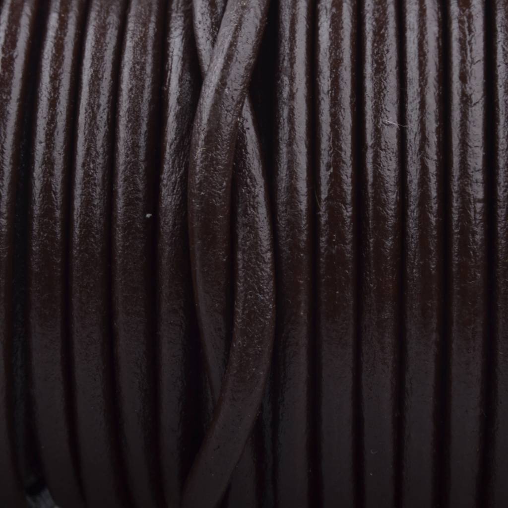 Rond leer Dark chocolate brown 3mm - prijs per meter-Kraaltjes van Renate