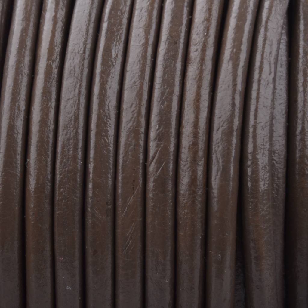 Rond leer Dark nature brown 3mm - prijs per meter-Kraaltjes van Renate
