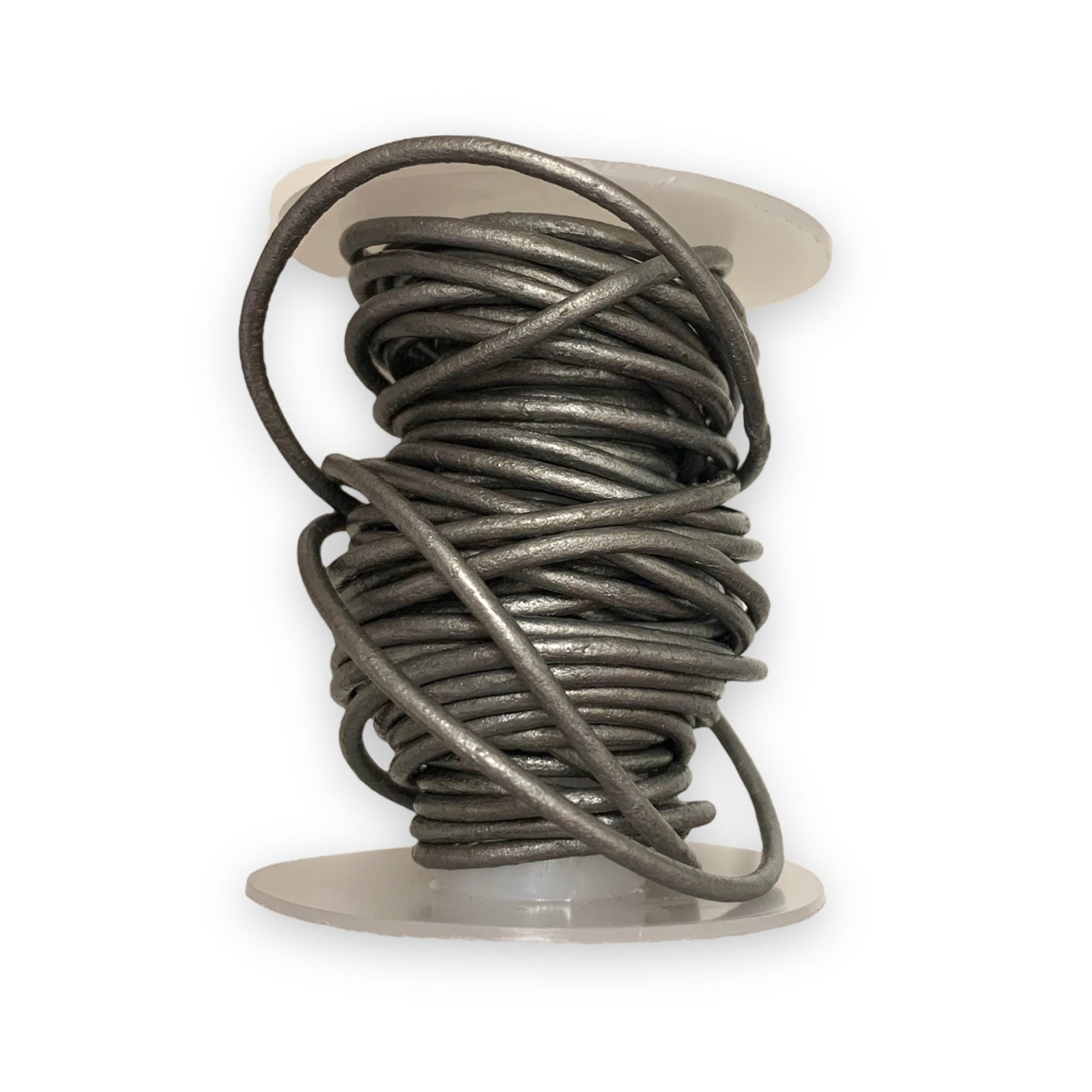 Rond leer Metallic zilver 2mm - per meter-Leer-Kraaltjes van Renate