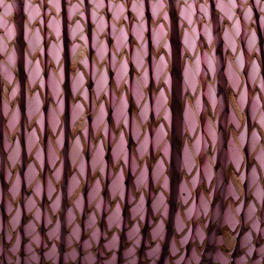 Rondgevlochten leer Old pink 3mm - prijs per 20cm-Kraaltjes van Renate
