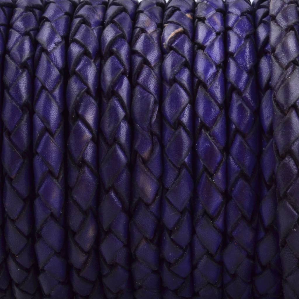 Rondgevlochten leer Violet blauw 4mm - prijs per 20cm-Kraaltjes van Renate