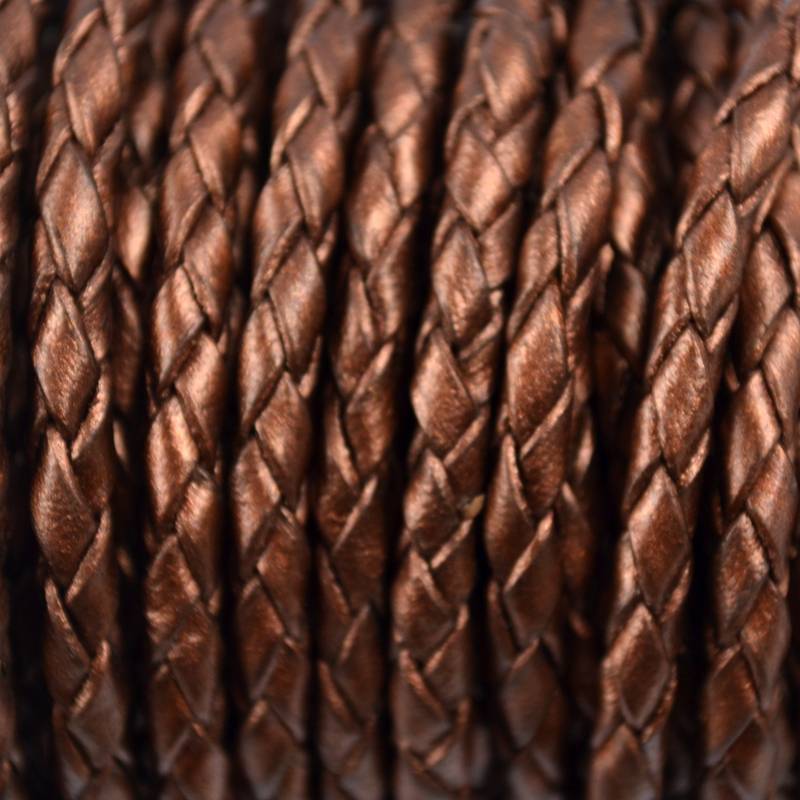 Rondgevlochten leer metallic bruin 4mm -per 20cm-Kraaltjes van Renate