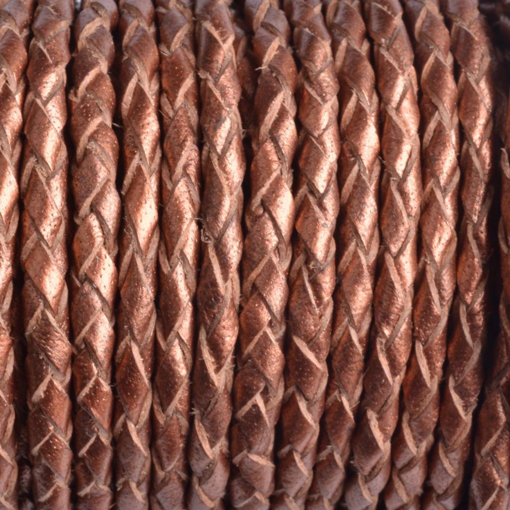 Rondgevlochten leer metallic copper 3mm - prijs per 20cm-Kraaltjes van Renate
