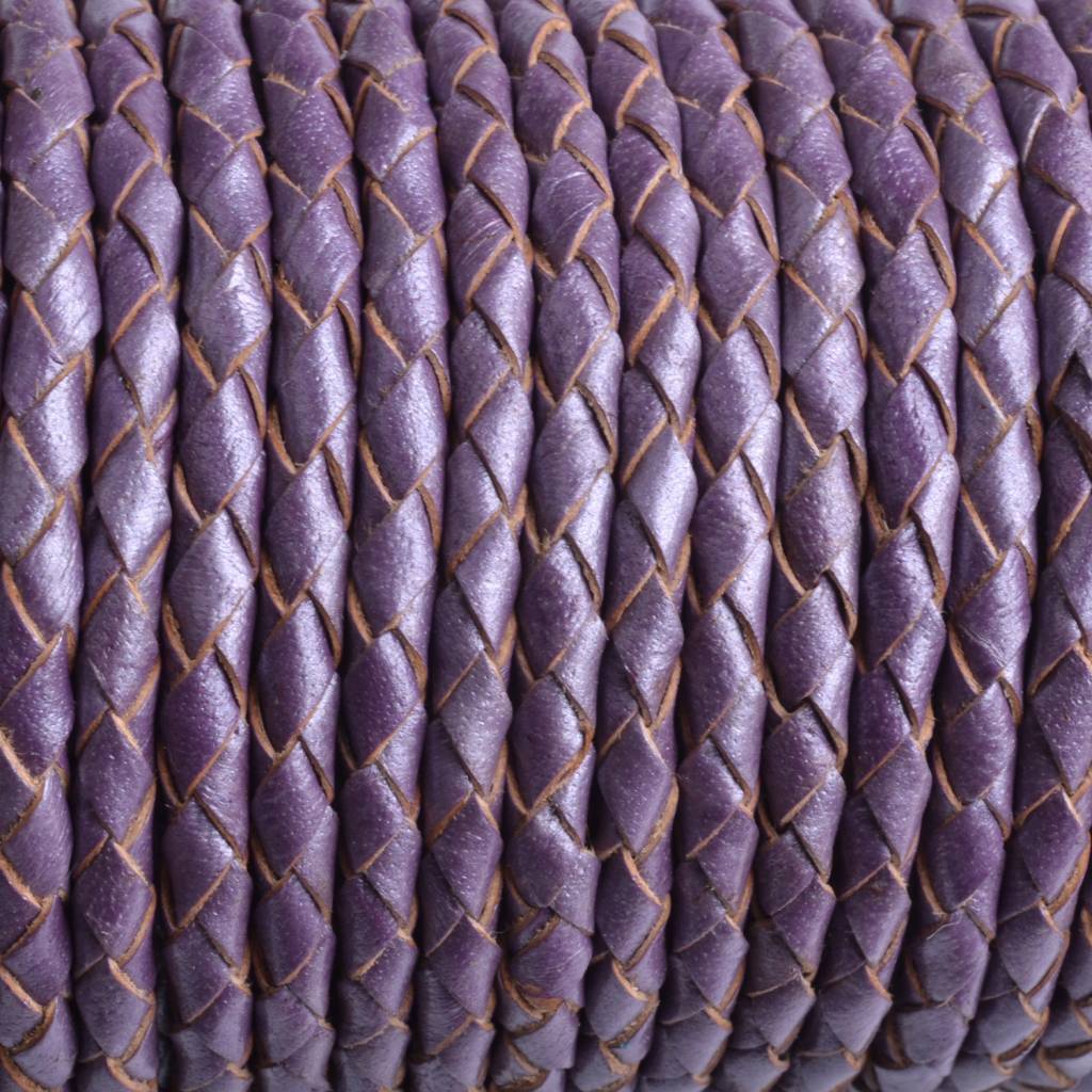Rondgevlochten leer paars metallic 4mm - prijs per 20cm-Kraaltjes van Renate