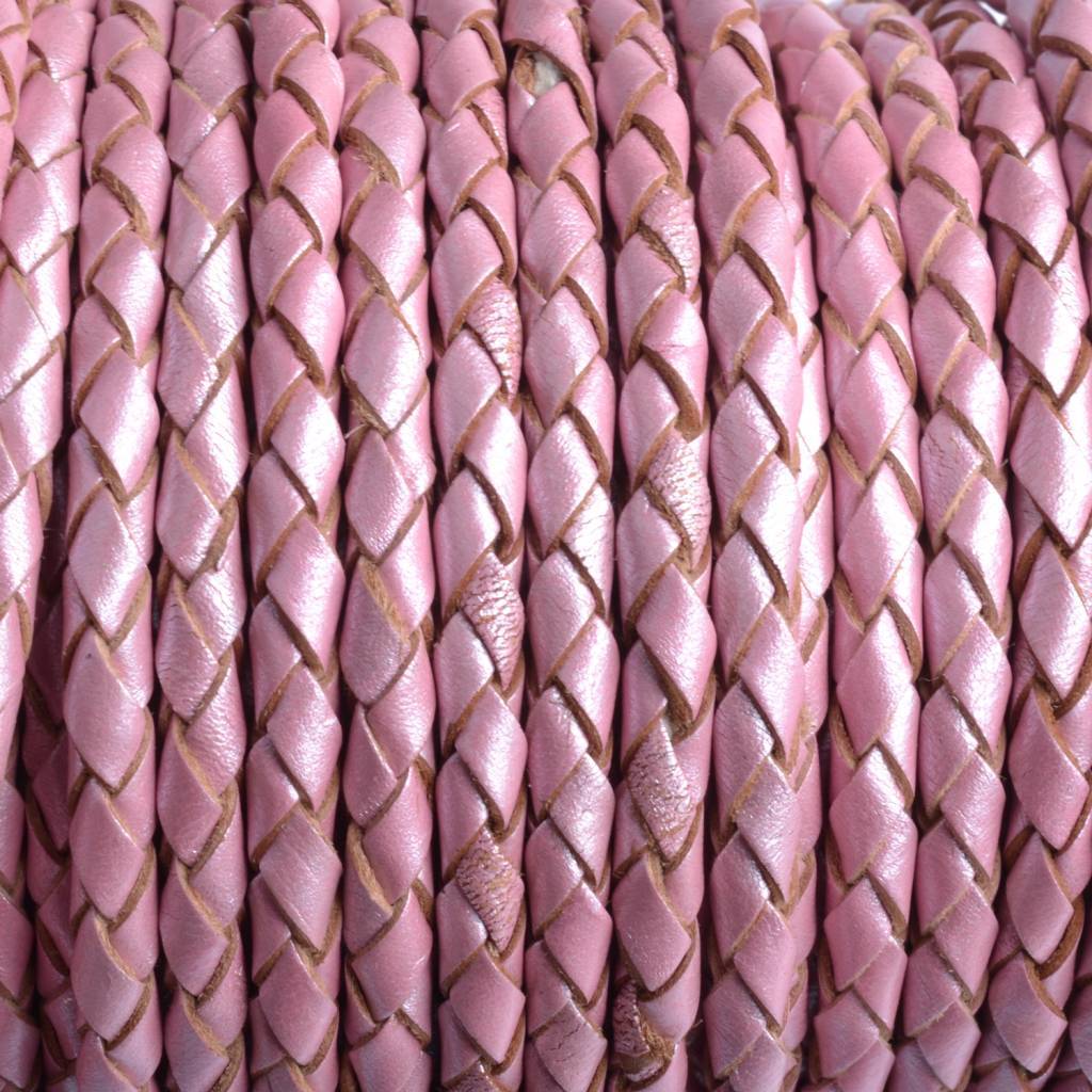 Rondgevlochten leer pink metallic 4mm - prijs per 20cm-Kraaltjes van Renate