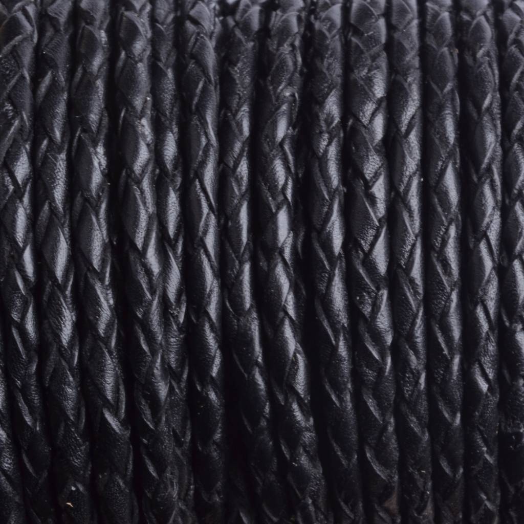 Rondgevlochten leer zwart 3mm - prijs per 20cm-Kraaltjes van Renate