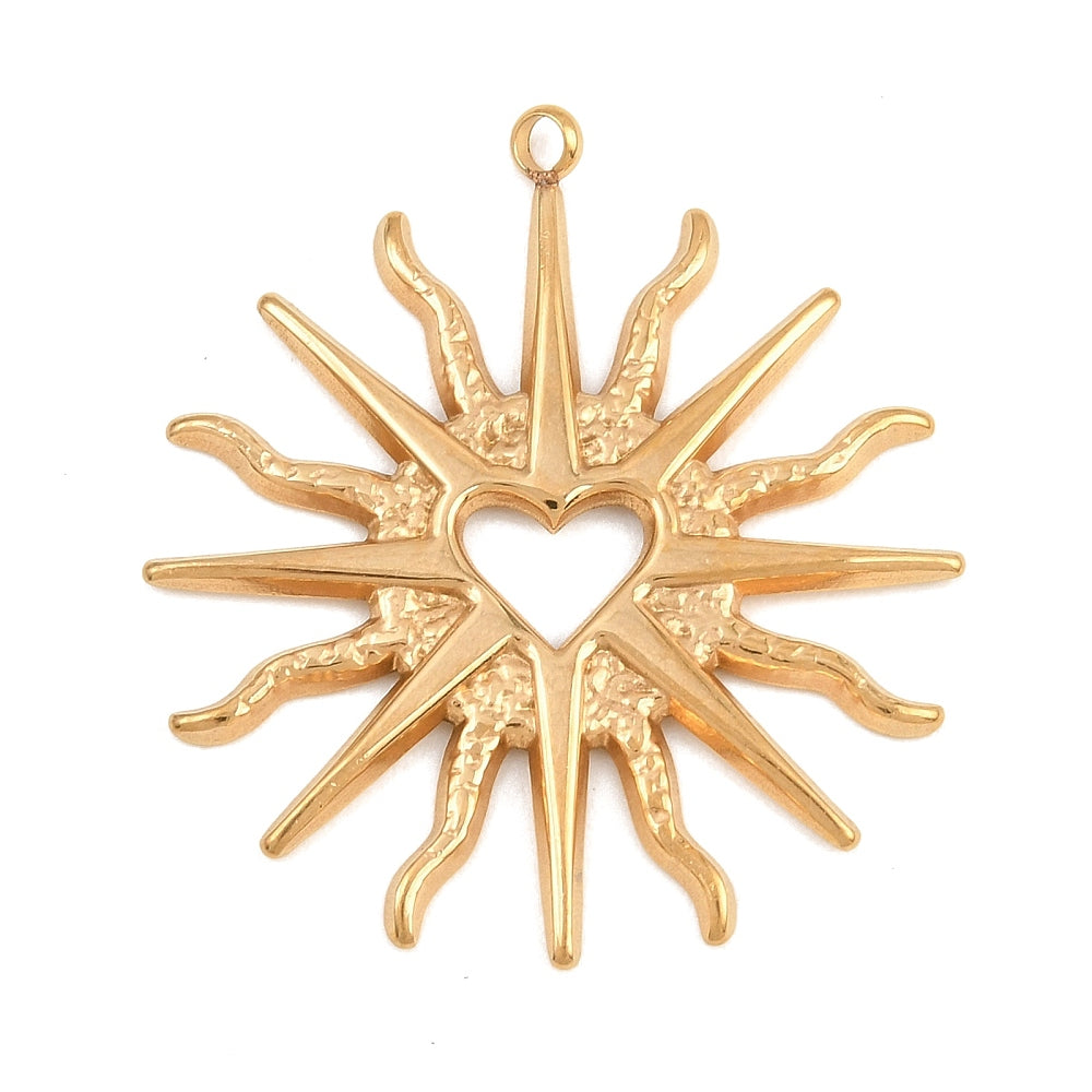 Bedel Zon RVS Goud 33mm - per stuk-Bedels-Kraaltjes van Renate