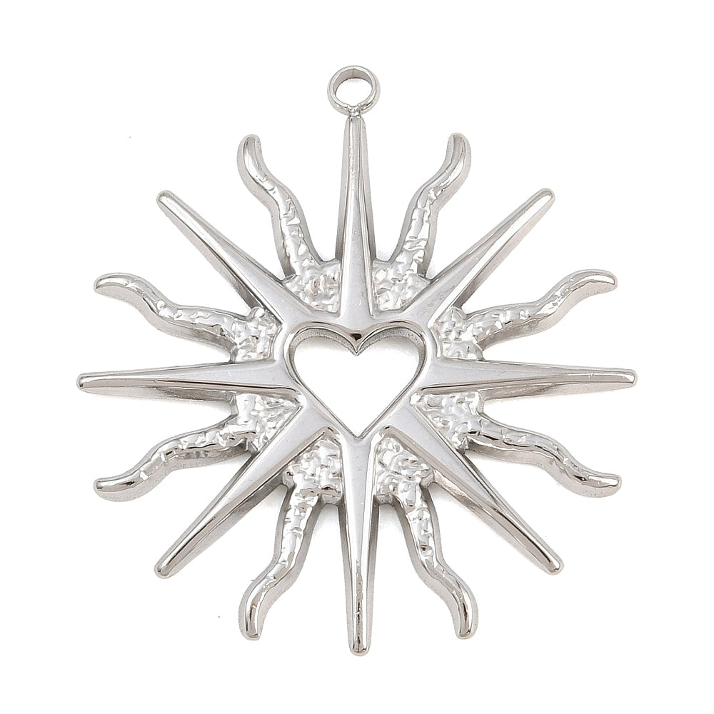 Bedel Zon met Hart RVS Zilver 33mm - per stuk-Bedels-Kraaltjes van Renate