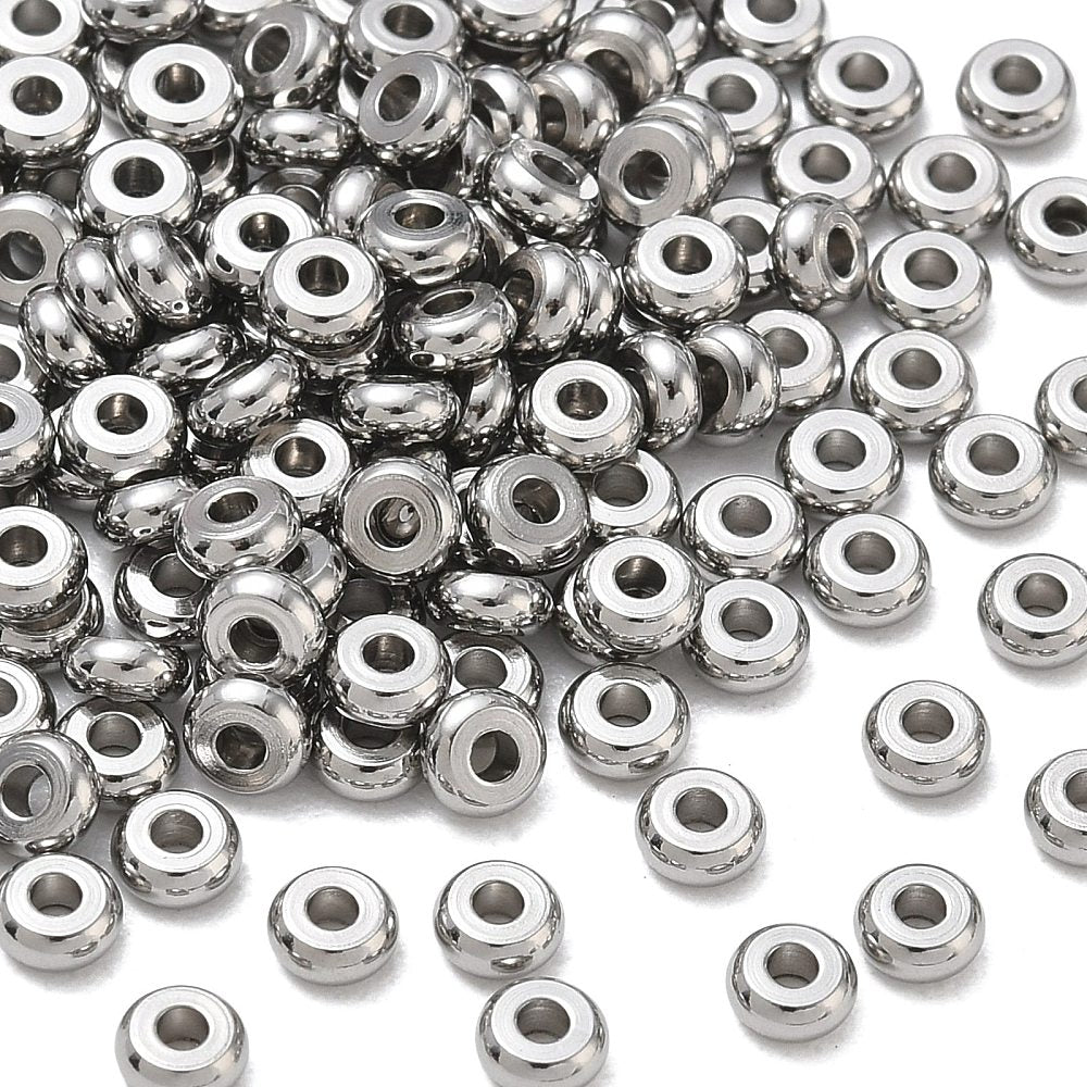 Tussenkraal Rondel RVS Zilver 4mm - per stuk-Koord-Kraaltjes van Renate