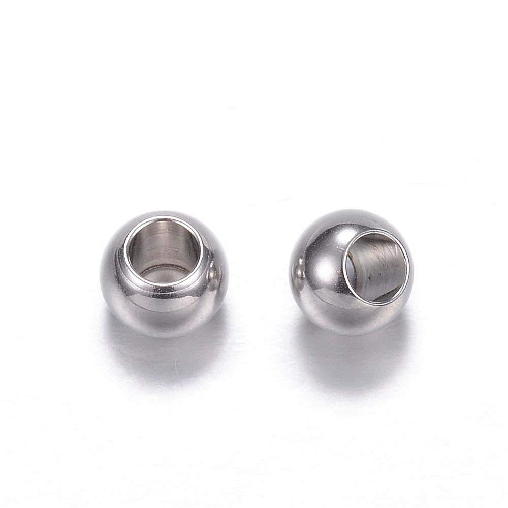 Kralen RVS Rond Zilver 6mm - per 10 stuks